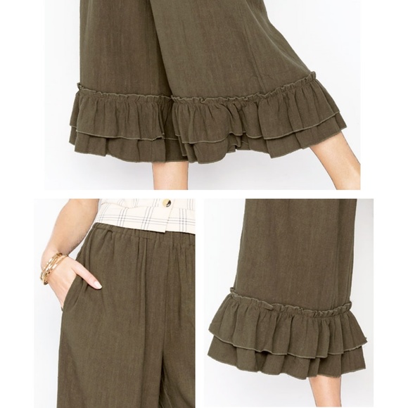Last☝️Linen/Cotton Ruffle High Waist Culotte Pants - Picture 4 of 7